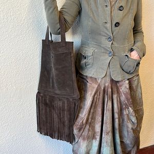 Handmade Brown Suede Fringe Tote Bag
